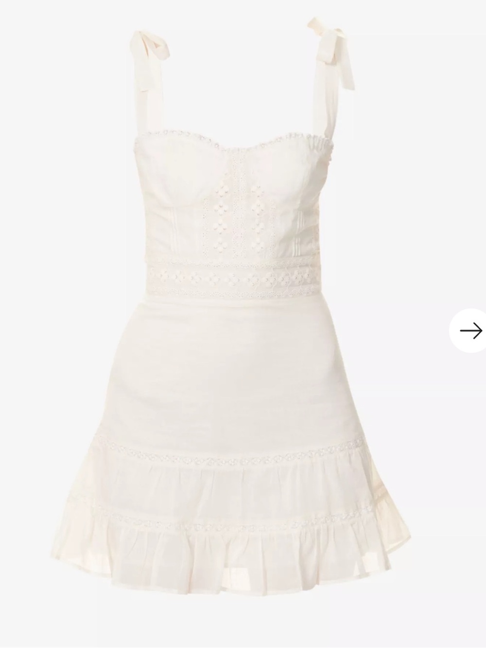 Reformation White Tie-Shoulder Eyelet Mini Dress